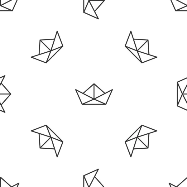 Graue Linie Gefaltetes Papierboot-Symbol isoliert nahtloses Muster auf weißem Hintergrund. Origami Papierschiff. Vektor — Stockvektor