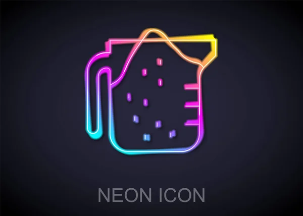 Leuchtende Neon-Linie Messbecher zur Messung von trockenen und flüssigen Lebensmitteln isoliert auf schwarzem Hintergrund. Kunststoff-Becher mit Henkel. Vektor — Stockvektor