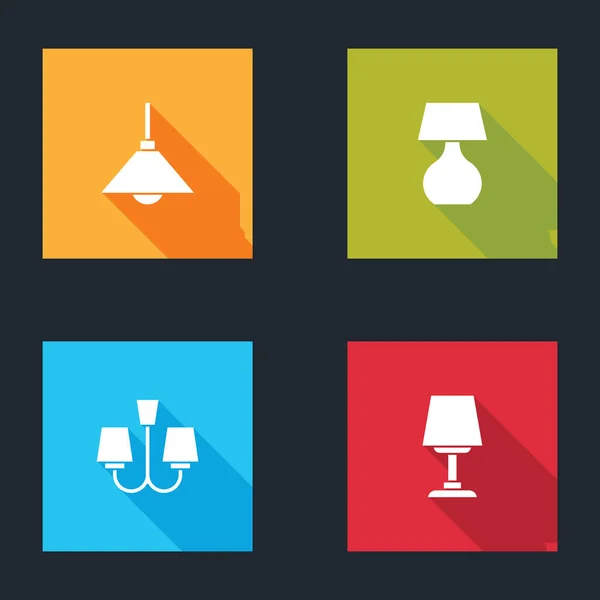 Set Lámpara colgante, lámpara de mesa, lámpara de araña e icono. Vector — Vector de stock