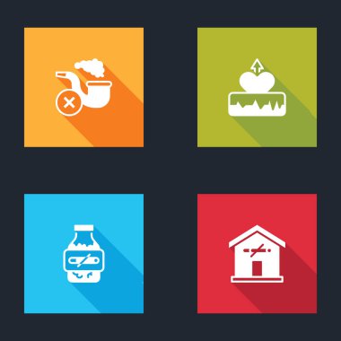 Sigara piposunu dumanla, kalp atışlarını yükselt, nikotin sakız paketini hazırla ve sigara içilmeyen ev ikonu. Vektör