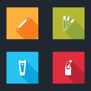 Tırnak törpüsü, sahte tırnaklar, tırnak makası ve manikür ikonu hazırla. Vektör