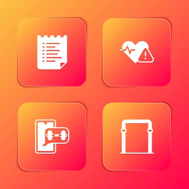 Spor eğitim programını, kalp atış hızını, spor uygulamasını ve yatay bar simgesini ayarla. Vektör