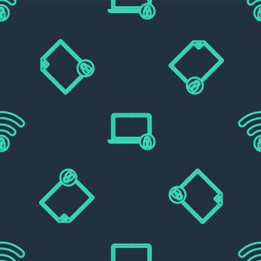 Dizüstü bilgisayarı ayarla ve kilitle, Belge ve Wifi kusursuz desene kilitlendi. Vektör