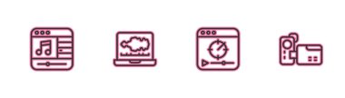 Set line Music player, Online video, Sound or audio record and Cinema camera simgesi. Vektör