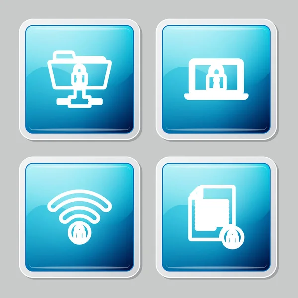 Définir le dossier FTP en ligne et verrouiller, Ordinateur portable, Wifi verrouillé et icône Document. Vecteur — Image vectorielle