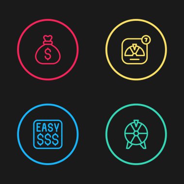 Kumarhanede para ödülü, Lucky Wheel ve çanta ikonu. Vektör