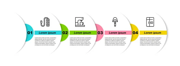 Set line Extensión eléctrica, Cafetera, Espátula y Frigorífico. Plantilla de infografía empresarial. Vector — Vector de stock