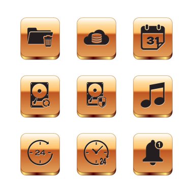 Silme dizinini, Saati 24 saat, Sabit disk sürücüsü korumasını, yenilenmeyi ve takvim simgesini eşzamanla. Vektör