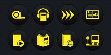 Ses Kitabı, Açık, Ok, Otobüs Durağı ve Rulet inşaat simgesini ayarla. Vektör