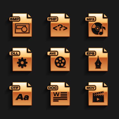AVI dosya belgesini, DOC, MOV, EPS, OTF, DLL, MP3 ve BMP simgesini ayarla. Vektör