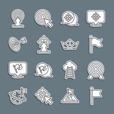 Bayrak, Hedef, ok ve katlanmış kağıt tekne simgesiyle hizaya geçin. Vektör