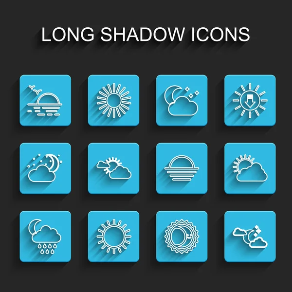 Set line Cloud with rain and moon, Sun, Sunset, Eclipse of the sun, stars, cloud weather, and icon. Vector — 图库矢量图片