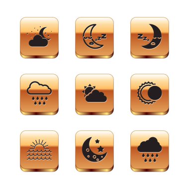 Set Cloud with moon and stars, Sunset, Moon, cloud weather, rain, icon, and icon. Vector