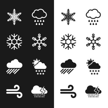 Set Snowflake, Cloud with rain, and snow and sun icon. Vector