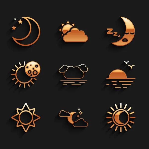 Set Cloud, with moon and stars, Eclipse of the sun, Sunset, Moon icon and icon. Vector — Vetor de Stock