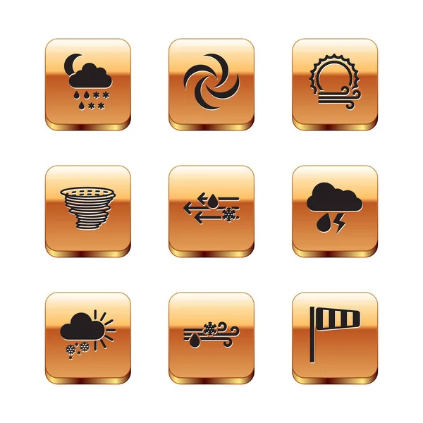 Set Cloud with snow, rain, moon, Cloudy, Wind and, Tornado, sun, Cone windsock wind vane and icon. Vector — 图库矢量图片