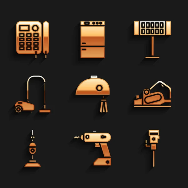 Set Electric mixer, cordless screwdriver, Construction jackhammer, planer tool, Vacuum cleaner and icon. Vector — Διανυσματικό Αρχείο