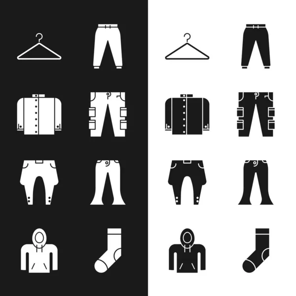 Set Cargo pants, T-shirt, Hanger wardrobe, Sport, Pants, Socks and Hoodie icon. Vector — Wektor stockowy