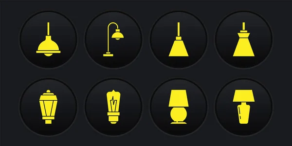 Set Garden light lamp, Lamp hanging, Light bulb, Table, Chandelier, Floor, and icon. Vector — Stock Vector