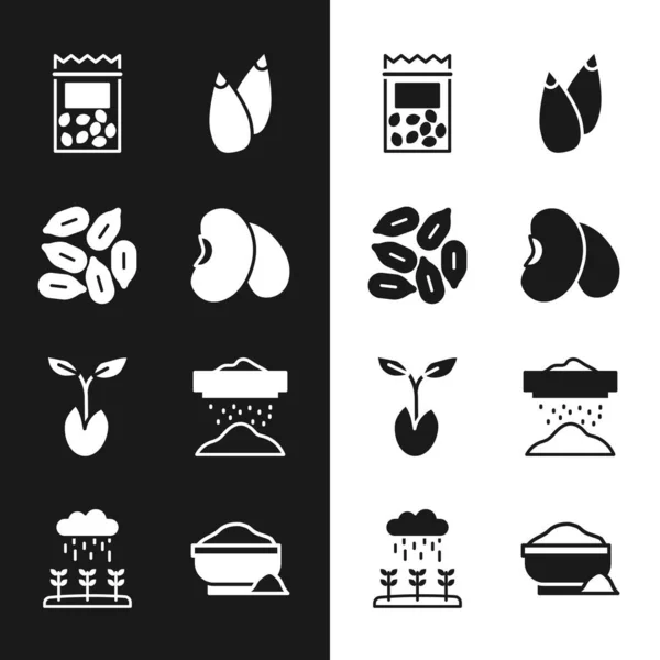 Set Beans, Seed, Pack full of seeds of plant, Sprout, Sifting flour, Flour bowl and Plant sprouts grow the rain icon. Vector — Stockvektor