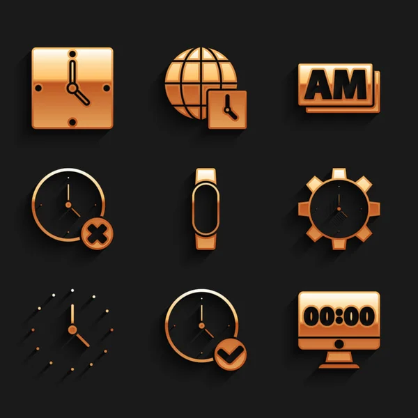 Set Smartwatch, Clock, on monitor, Time Management, delete, AM and icon. Vector Ilustracja Stockowa
