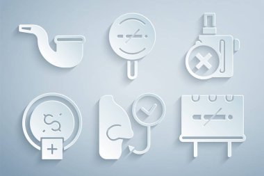 Set Healthy breathing, No electronic cigarette, Stop smoking, money saving, and pipe icon. Vector