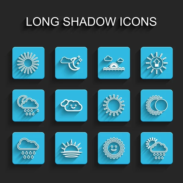 Set line Cloud with rain, Sunset, and sun, Eclipse of the and icon. Vector — Stockvector