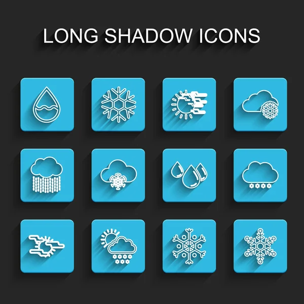 Set line Fog and sun, Cloud with snow, Water drop, Snowflake, and icon. Vector — Vettoriale Stock