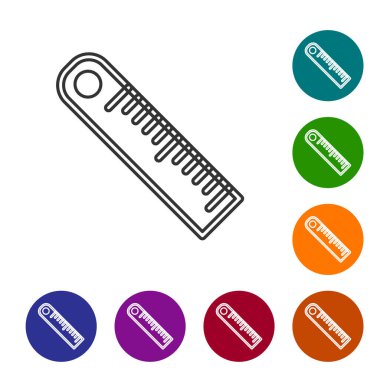 Black line Ruler icon isolated on white background. Straightedge symbol. Set icons in color circle buttons. Vector