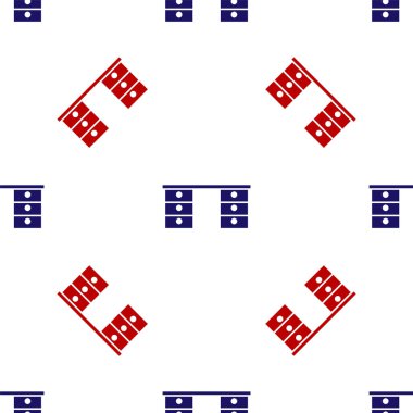 Mavi ve kırmızı ofis masa ikonu beyaz arkaplanda kusursuz desen izole etti. Vektör