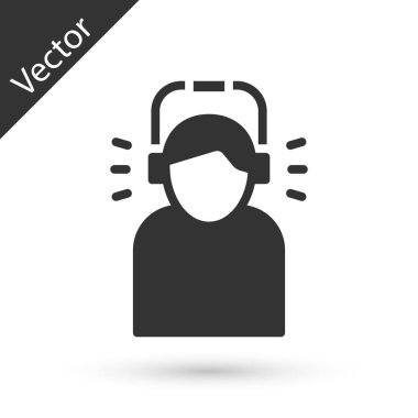 Grey Man in headphones icon isolated on white background. Vector
