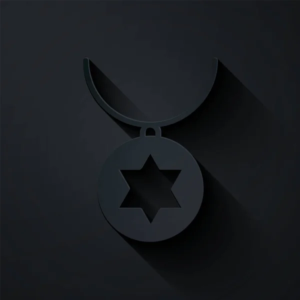 Pappersklipp Star of David halsband på kedja ikon isolerad på svart bakgrund. Judisk religion. Israels symbol. Smycken och tillbehör. Papperskonst. Vektor Illustration — Stock vektor