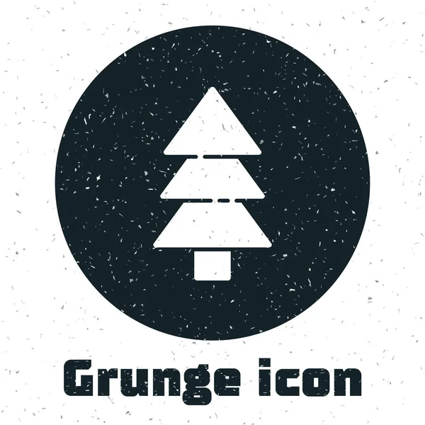 Ícone Grunge Tree isolado no fundo branco. Símbolo florestal. Desenho vintage monocromático. Ilustração vetorial —  Vetores de Stock