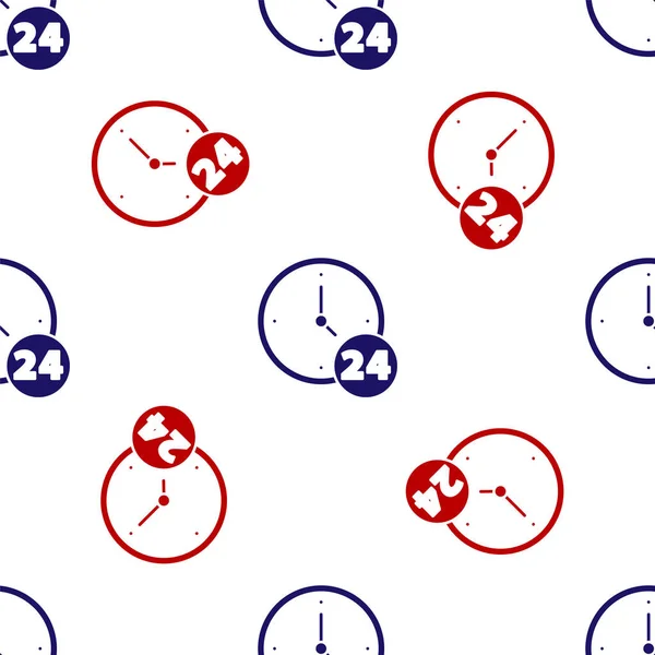 Blue and red Clock 24 hours icon isolated seamless pattern on white background. All day cyclic icon. 24 hours service symbol. Vector — Archivo Imágenes Vectoriales