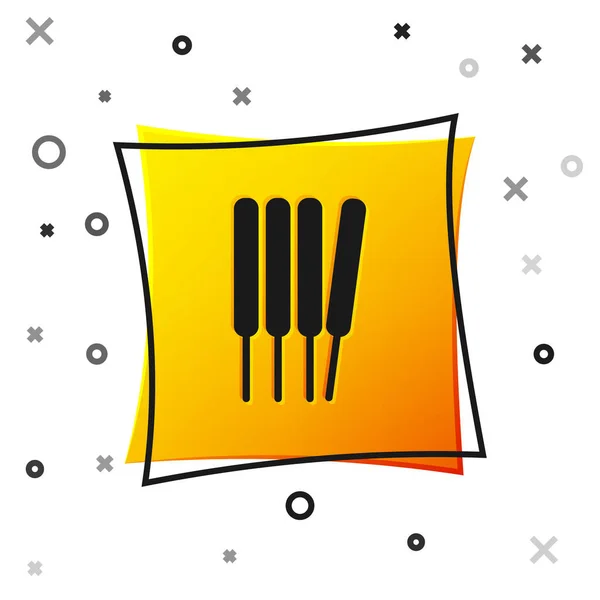 Black Aroma sticks, incense, aromas icon isolated on white background. Yellow square button. Vector — ストックベクタ