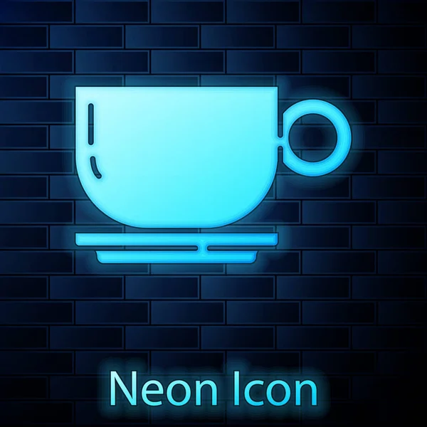 Leuchtende neon Kaffeetasse Symbol isoliert auf Backsteinwand Hintergrund. Teetasse vorhanden. Heißes Getränk Kaffee. Vektor — Stockvektor