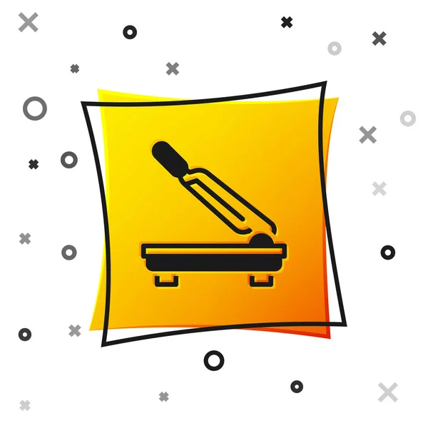 Black Paper cutter icon isolated on white background. Yellow square button. Vector — ストックベクタ