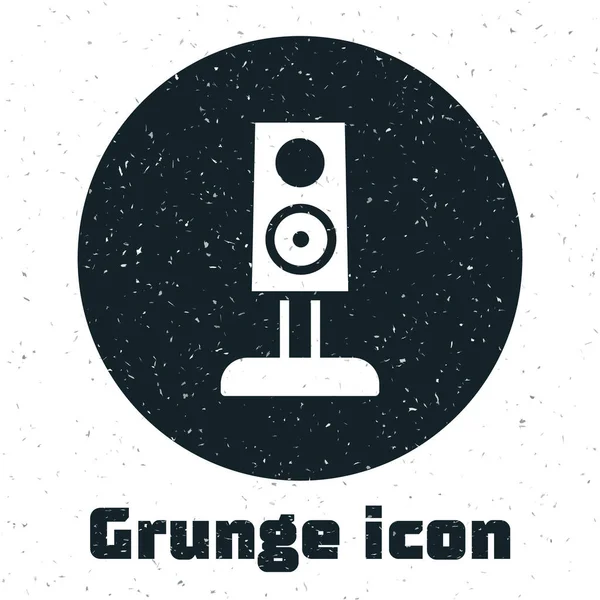 Grunge Stereo hoparlör simgesi beyaz arkaplanda izole edildi. Ses sistemi hoparlörleri. Müzik ikonu. Müzikal sütun hoparlörü. Tek renkli klasik çizim. Vektör — Stok Vektör