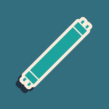 Yeşil uzun ışıklandırma floresan enerji tasarrufu ikonu yeşil arka planda izole edilmiş. Uzun gölge tarzı. Vektör