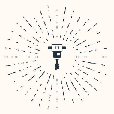 Gri elektrikli el beton karıştırıcı ikonu bej arka planda izole edilmiş. El yapımı elektrikli çimento karıştırıcısı. Soyut çember rastgele noktalar. Vektör