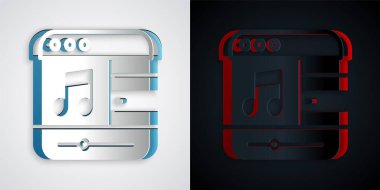 Kağıt kesiği Müzik çalar simgesi gri ve siyah arkaplanda izole edildi. Taşınabilir müzik cihazı. Kağıt sanatı tarzı. Vektör