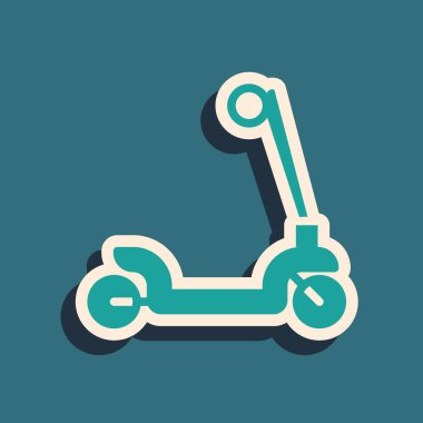 Green Roller scooter for children icon isolated on green background. Kick scooter or balance bike. Long shadow style. Vector