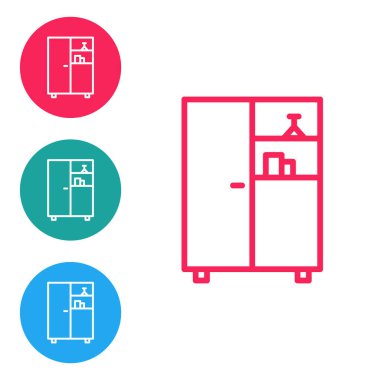 Red line Medicine cabinet icon isolated on white background. Set icons in circle buttons. Vector Illustration