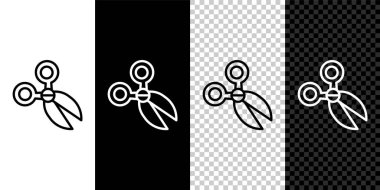 Set line Scissors icon isolated on black and white background. Cutting tool sign. Vector