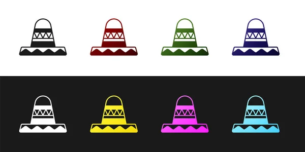 Установить традиционную икону шляпы сомбреро на черно-белом фоне. Вектор — стоковый вектор