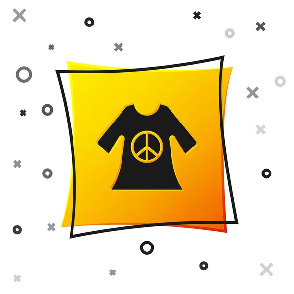 Black Peace symbol dress print stamp icon isolated on white background. Yellow square button. Vector — 스톡 벡터
