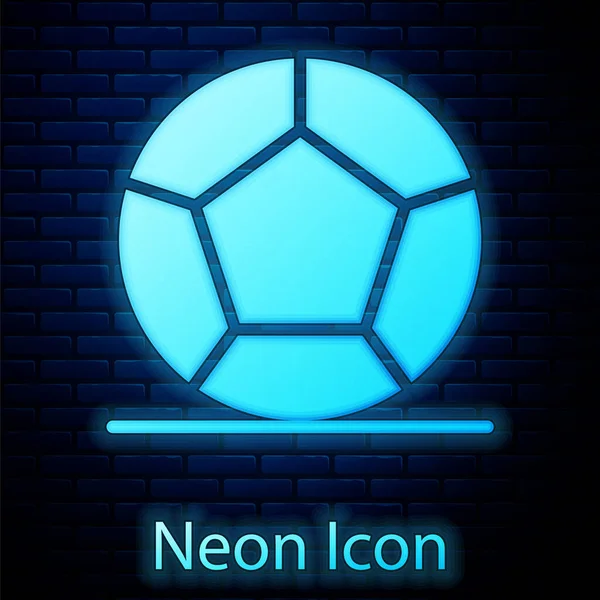 Icona di pallone da calcio al neon incandescente isolato su sfondo muro di mattoni. Attrezzature sportive. Vettore — Vettoriale Stock