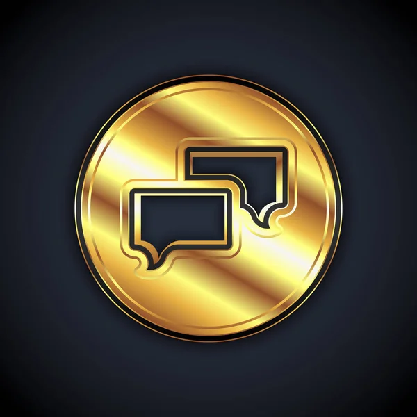 Gold Speech bubble chat pictogram geïsoleerd op zwarte achtergrond. Bericht icoon. Communicatie of commentaar chat symbool. Vector — Stockvector