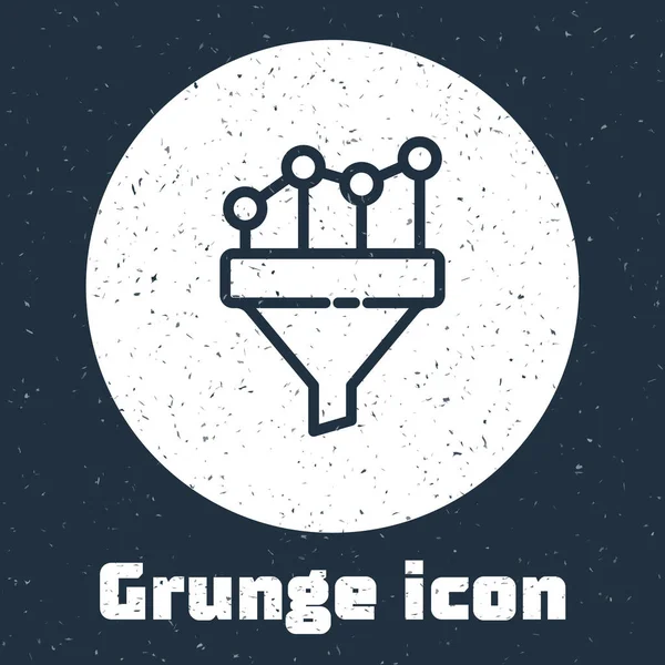 Grunge line Sales funnel 에는 회색 배경에서 분리 된 마케팅 및 스타트업 비즈니스 아이콘 차트가 포함되어 있다. 인포 그래픽 템플릿. 모노크롬 빈티지그리기. 사기적 인 예 — 스톡 벡터