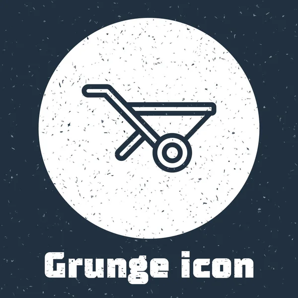 Grunge line Wheelbarrow icon isolated on grey background. Tool equipment. Agriculture cart wheel farm. Monochrome vintage drawing. Vector — Wektor stockowy
